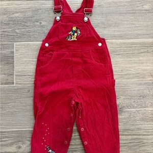 Vintage Winnie the Pooh Christmas Red Corduroy Kids Overalls